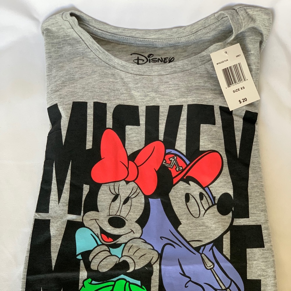 Disney Mickey & Minnie Gray Sleeve T-Shirt Neon